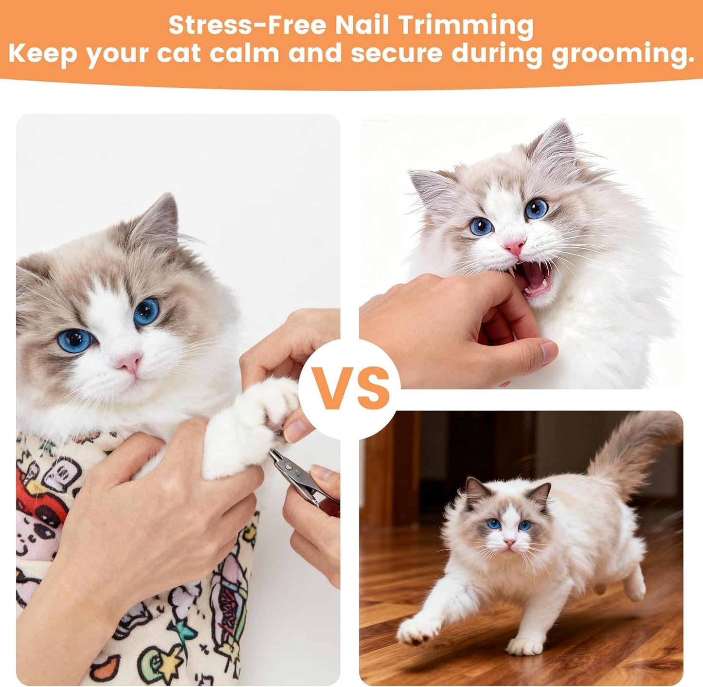 Cat Grooming Wrap – Self-Adhesive Burrito for Stress-Free Nail Trimming, Grooming & Medication – Soft, Machine-Washable, Fits Cats up to 15 lbs