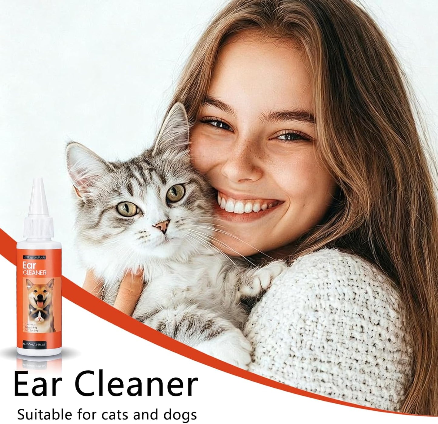 FlowFish Pet Ear Cleaner for Dogs Ear Infection Treatment, No-irritating Dog Ear Cleaner Solution for Treat Dog Ear Infection at Home with Gentle Caring [1.69 FL.OZ]