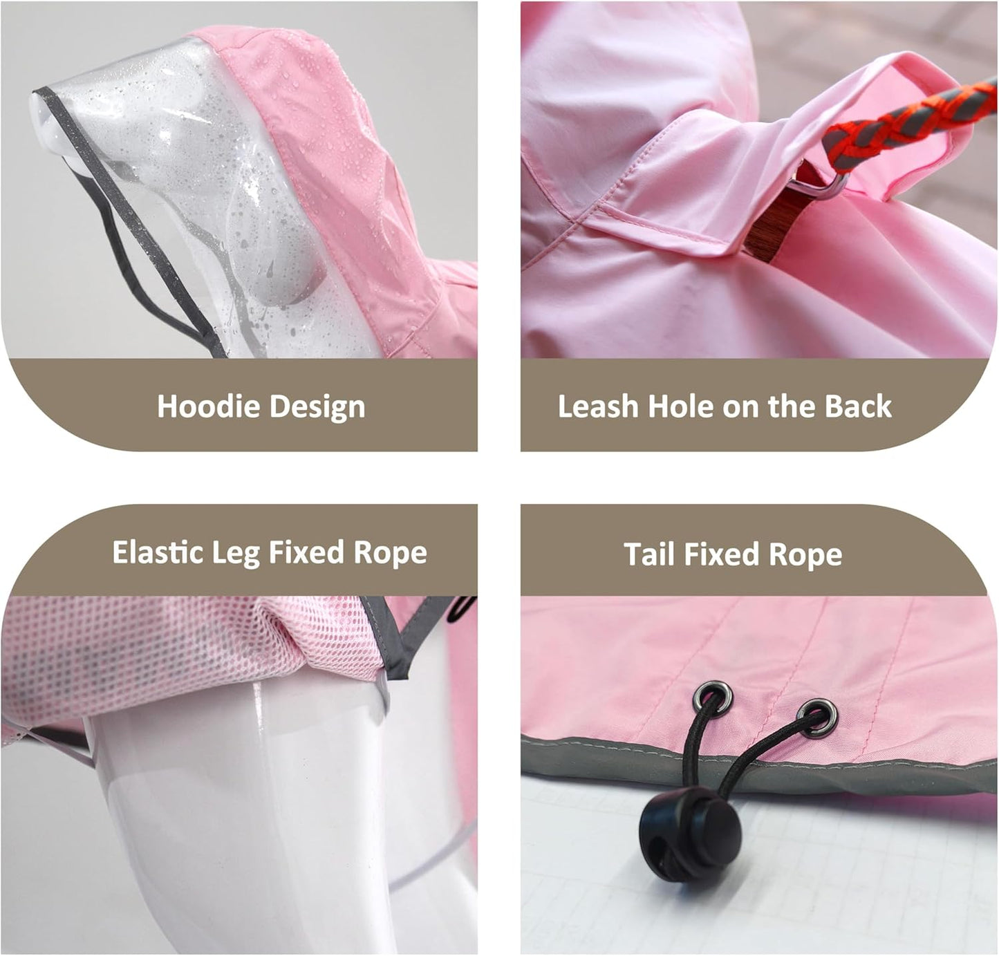 MAMORE Dog Raincoat Waterproof, Lightweight Adjustable Dog Rain Coat Hooded Poncho with Reflective Strip for Large Medium Small Dogs (Pink, X-Large)