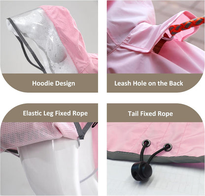 MAMORE Dog Raincoat Waterproof, Lightweight Adjustable Dog Rain Coat Hooded Poncho with Reflective Strip for Large Medium Small Dogs (Pink, X-Large)