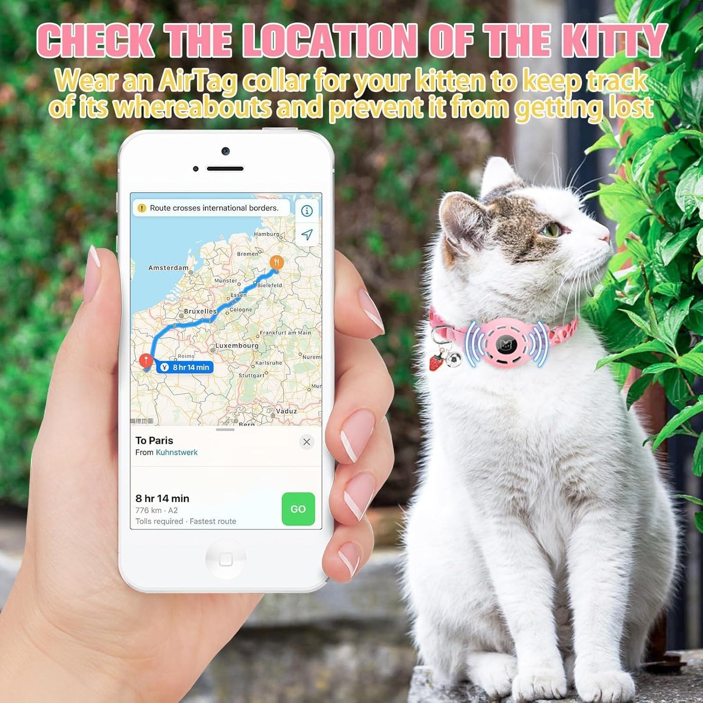 BINGPET AirTag Cat Collar with Bells, Upgraded Safety Elastic Cat Collar with Airtag Cat Collar Holder, Anti-Lost Cat Collars for Girl Boy Cats, Anti-Suffocation Kitty Puppy Collars