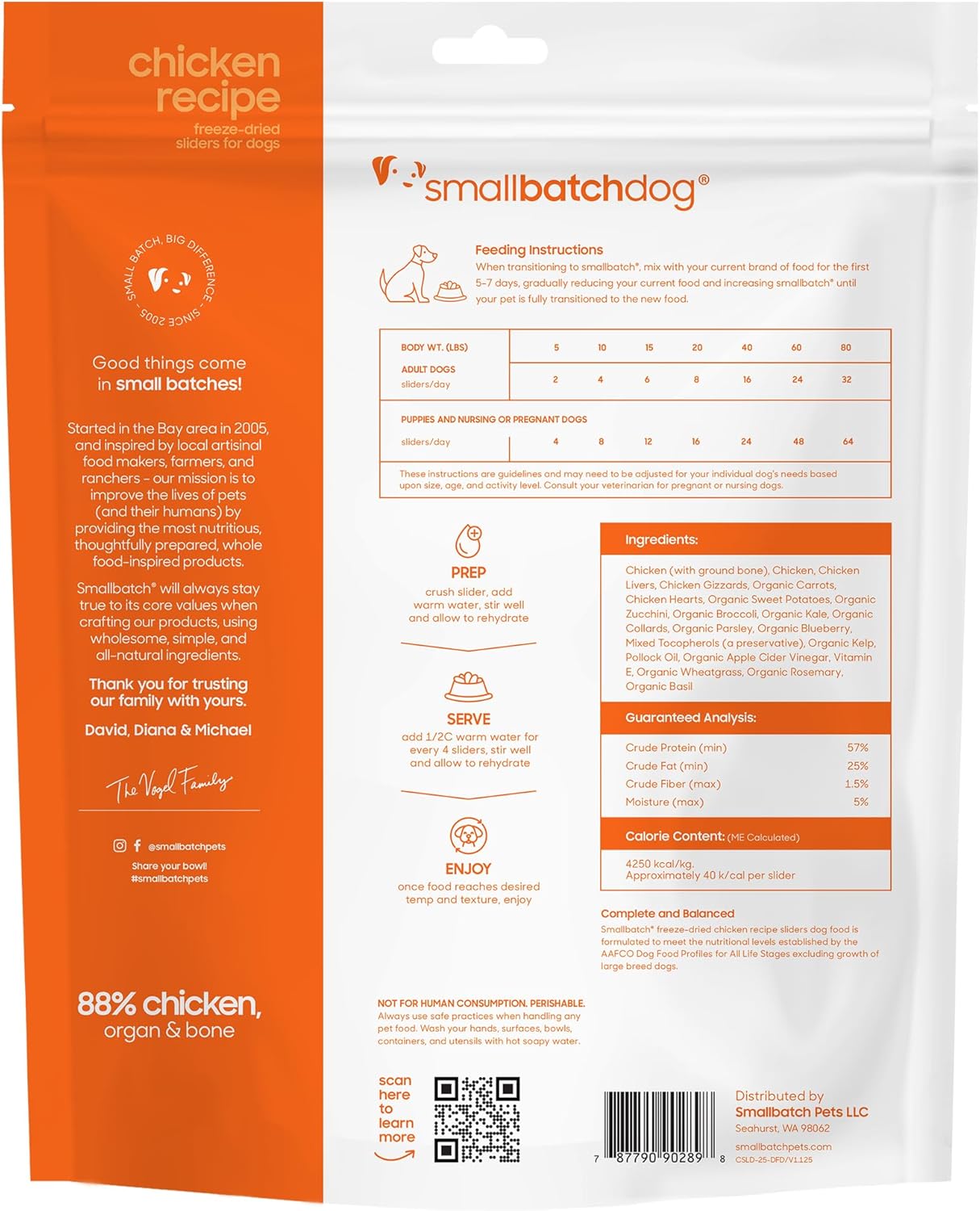 smallbatch Pets Freeze Dried Raw Dog Food, Chicken Recipe, 25 oz, Organic High Protein Dog Food, Grain Free, Made in The USA, Humanely Raised Meat, Single Protein, for Picky Eaters, Hydrate & Serve