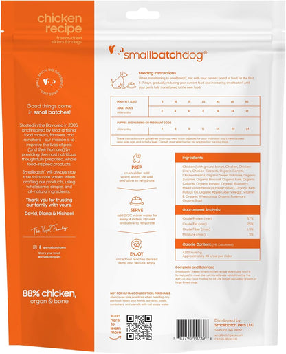 smallbatch Pets Freeze Dried Raw Dog Food, Chicken Recipe, 25 oz, Organic High Protein Dog Food, Grain Free, Made in The USA, Humanely Raised Meat, Single Protein, for Picky Eaters, Hydrate & Serve