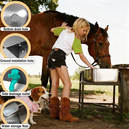 Automatic Livestock Water Trough Animal Stainless Steel Larger Automatic Waterer with Float Valve Kit for Goat Cattle Horse Hog Pigs Dog Water Dispenser Outdoor,22"L x8.6"W x 5.1"H,3 Gallons