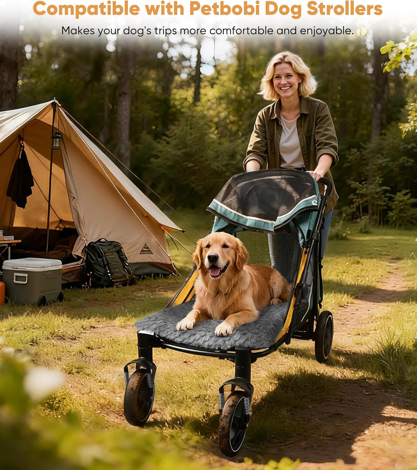 Petbobi Dog Stroller and Plush Mat Bundle for Medium & Large Dogs