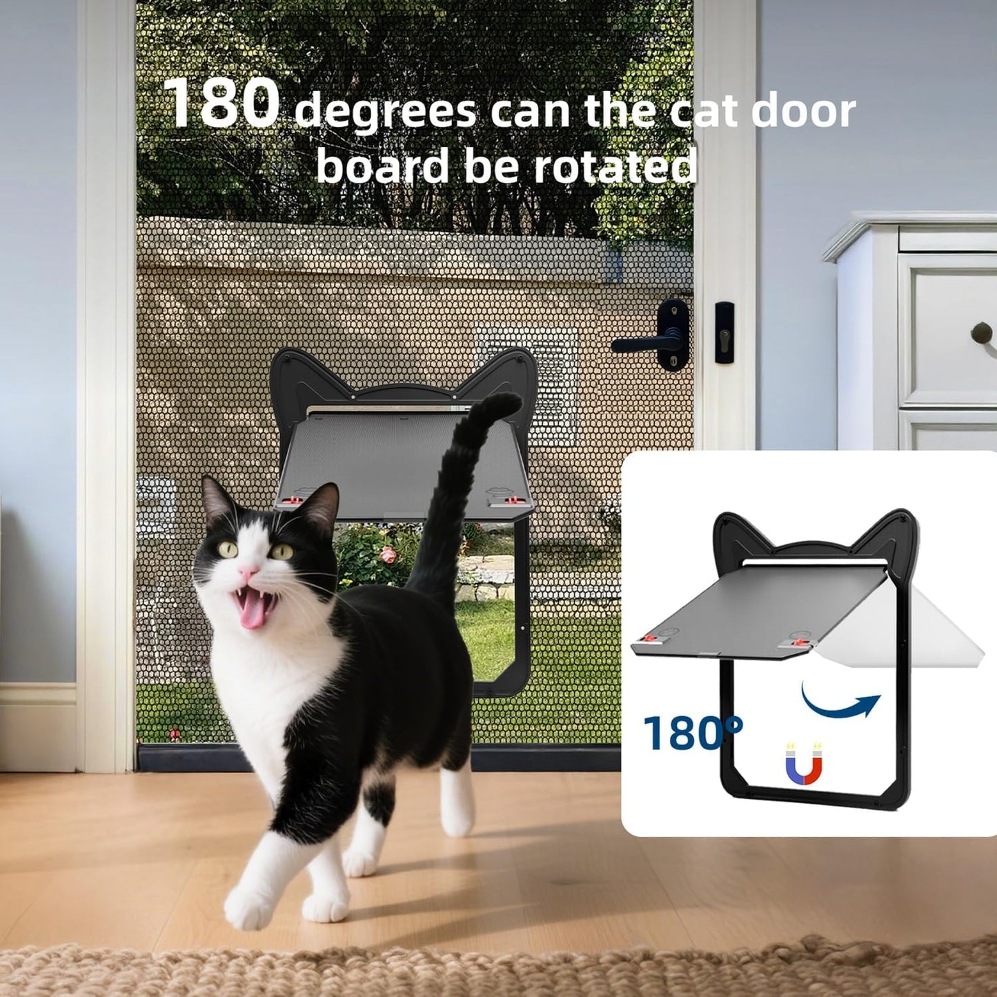 Pet Screen Door for Medium Dogs & Cats - Heavy Duty Magnetic Lockable Flap, Inside Door 10.12x8.15inch, Easy Install for Sliding Glass/Patio Doors Screen, Scratch-Resistant & Security Latch (Size L)