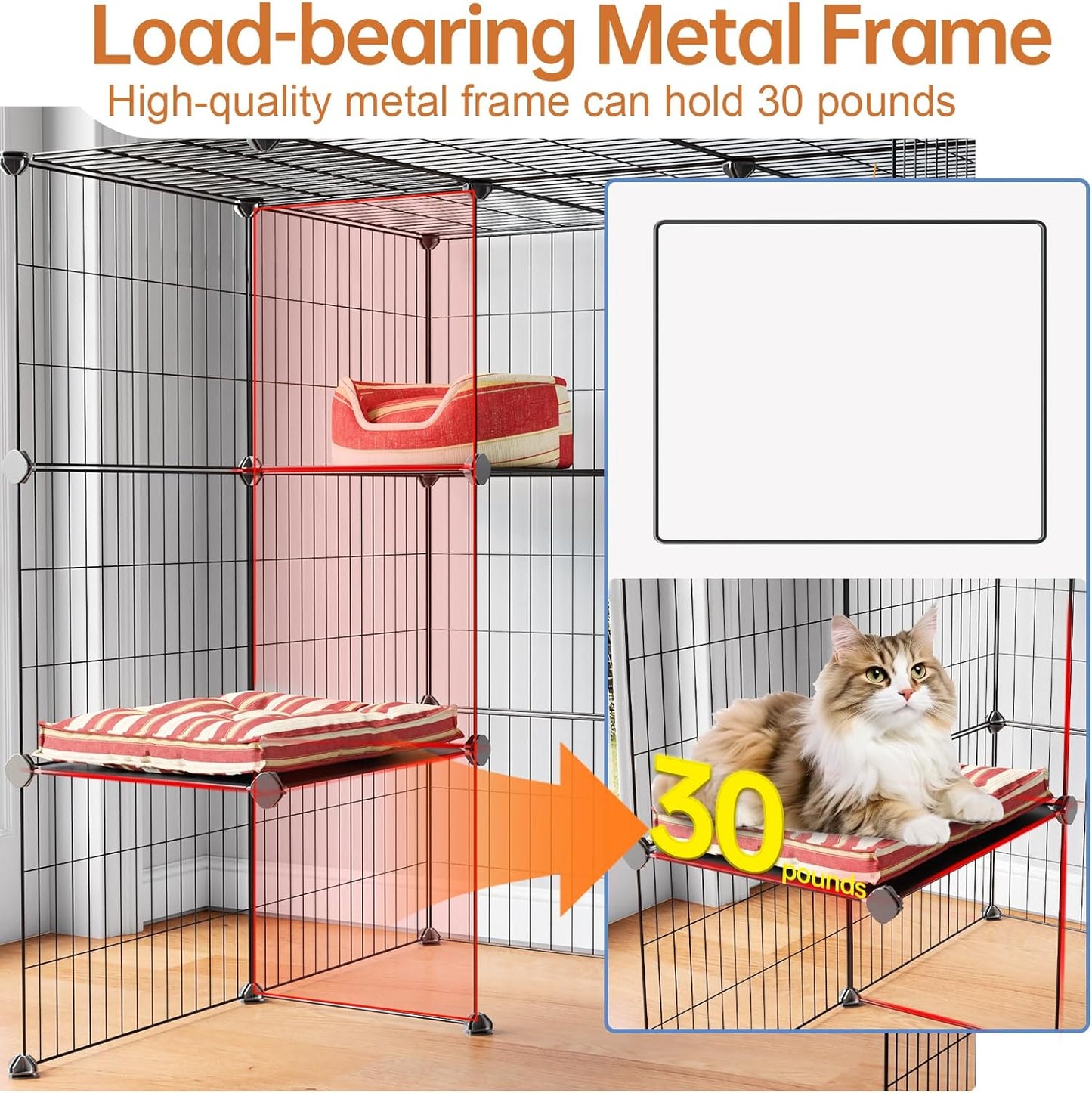 Oneluck 3-Tier Cat Cages Indoor Enclosure DIY Cat Playpen Catio Detachable Metal Wire Kennels Cats Crate Large Extra Exercise Place Ideal for 1 Cat,35.4 Inches