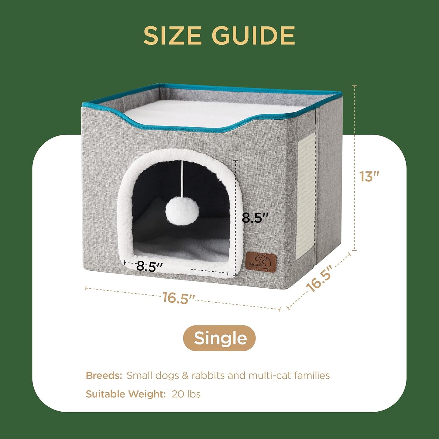 Bedsure Cat Cave for Pet Cat House 16.5x16.5x13 inches, Grey with Bedsure Dog Blankets for Small Dogs Pink, 25x35IN