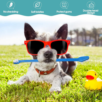 Gerrii 200 Count Dog Toothbrush Double Headed Pet Toothbrush Long Handle Dog Tooth Brushing Kit Soft Bristles Pet Tooth Brush for Doggy Cat and Most Pets Teeth Cleaning Dental Oral(Blue)