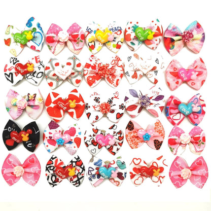 Valentines Day Dog Bows for Pet Grooming - 10Pcs Valentines Dog Hair Bows with Rubber Bands,Valentines Dog Bows Valentine Hair Bows for Dogs,Dog Hair Accessories for Puppy Small Girl Dogs