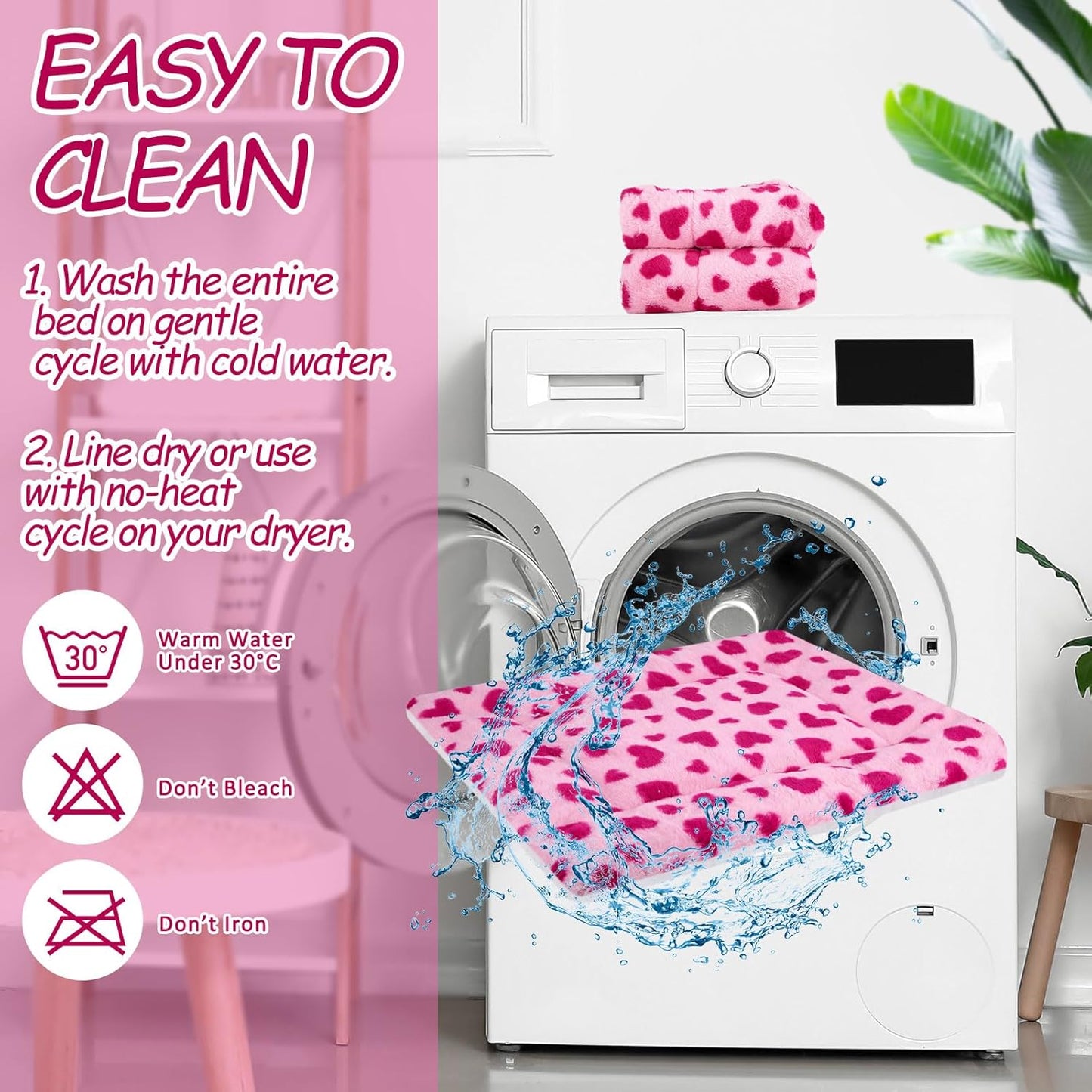 VitalCozy 2 Pack Self Warming Cat Mat Self Heating Pad Bed Reversible Machine Washable Reflects Body Heat Warm Thermal Pet Pad Crate Blanket for Feral and Indoor Cat(Pink, Red,22'' X 18'',Heart)