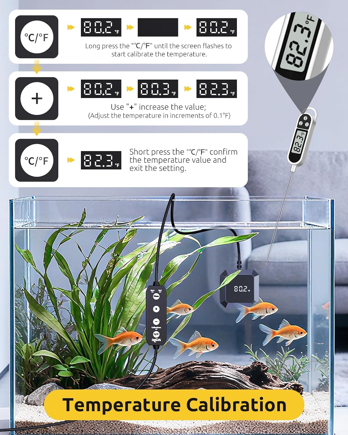 SEAOURA Aquarium Thermometer & Aquarium Vacuum Cleaner