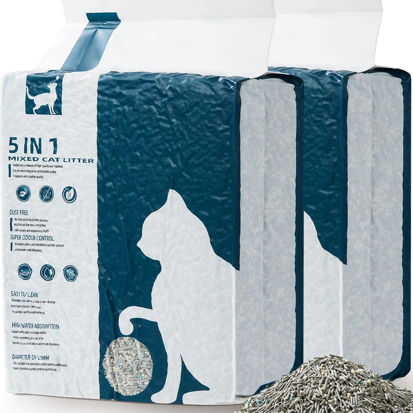 Vealind Cat Litter Fast Clumping Tofu Cats Litter, Flushable Ultra Absorbent 5 in 1 Dust-Free Flushable Odor Free Activiated Carbon Litter Pellets Unscented (2 PACK-16 Pounds)
