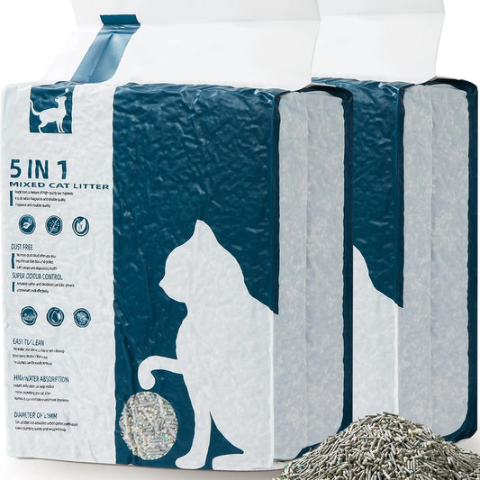 Vealind Cat Litter Fast Clumping Tofu Cats Litter, Flushable Ultra Absorbent 5 in 1 Dust-Free Flushable Odor Free Activiated Carbon Litter Pellets Unscented (2 PACK-16 Pounds)