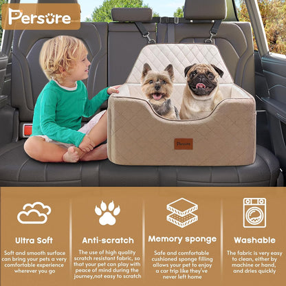 Dog Car Seat for Large-Medium Dogs: Pet Car Seat, Detachable Washable Dog Booster Seat, Pet Travel Bed with Storage Pockets and Dogs Safety Belt (Coffee, Large)