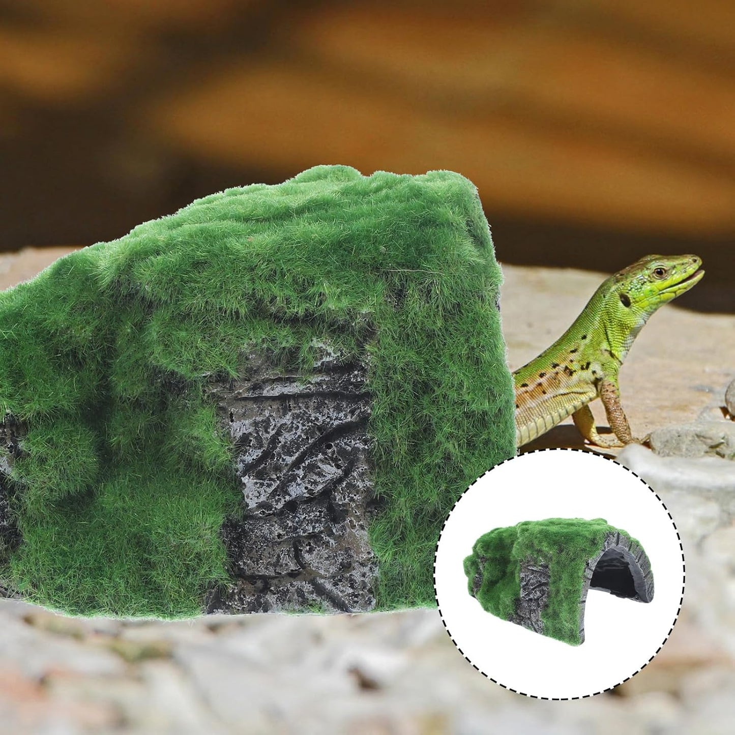 Large Resin Reptile Hideout Cave Basking Terrace, Realistic Tortoise Shelter and Gecko Hide for Terrarium Environment, Suitable for Bearded Dragons and Turtle Tanks