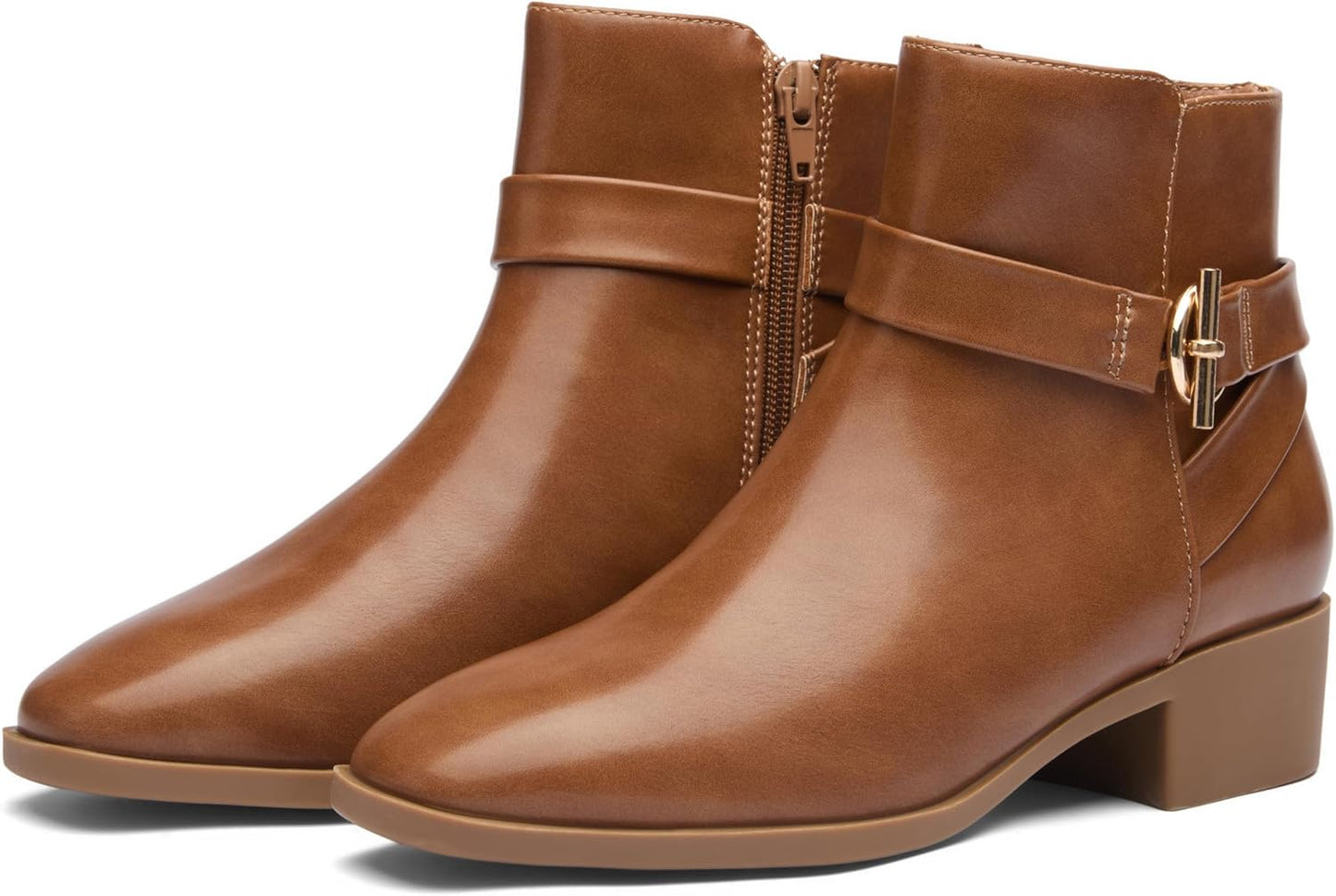 Square Toe Ankle Boots for Women, Low Block Heel Fashion Short Chelsea Booties, Chunky Heeled Side Zip Comfortable Fall Winter Dress Boot