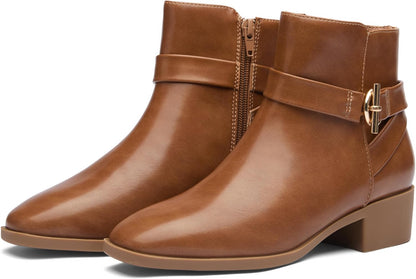 Square Toe Ankle Boots for Women, Low Block Heel Fashion Short Chelsea Booties, Chunky Heeled Side Zip Comfortable Fall Winter Dress Boot