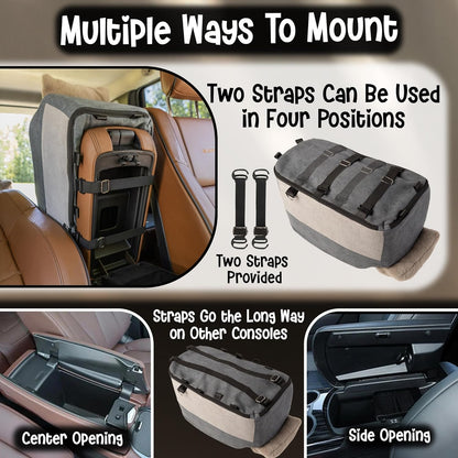 Center Console Dog Car Seat | 11 lbs MAX | Safety Straps & Leash | Comfortable Foam and Plush Pillows | Adjustable Mount Design | Large Storage Pockets | Perfect for Small Pets & Cats (Grey)