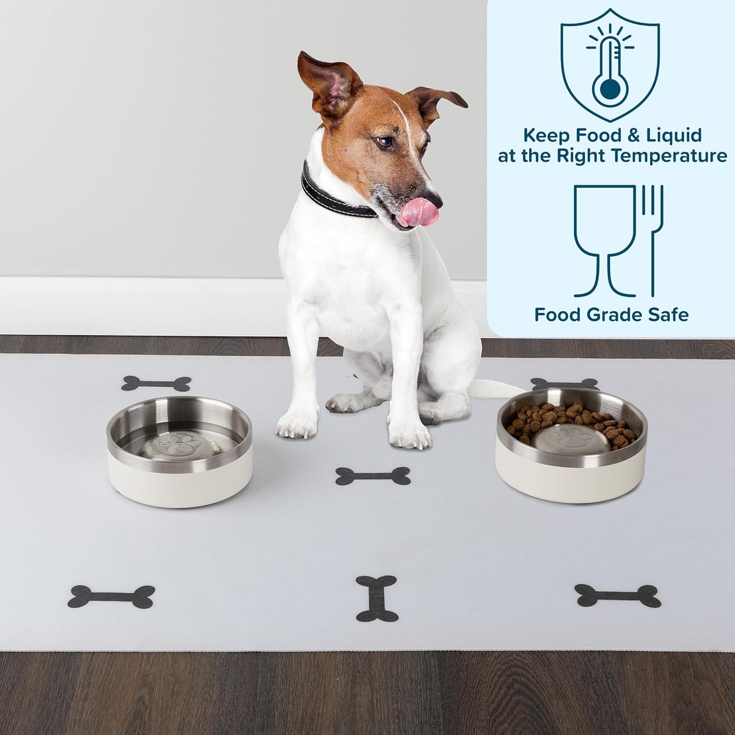 Set of 2 Stainless Steel Slow Feeder Dog Bowls - 30oz Double Wall Insulated Food and Water Bowls for Dogs - Non Slip Metal Pet Dishes for Small-Medium Sized Pets PETMAKER (Cream)