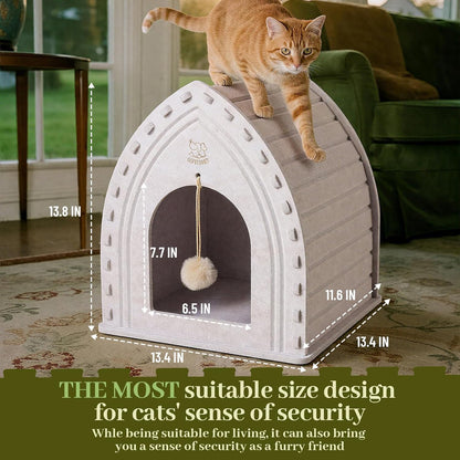 Apasiri Cat House for Indoor Cats: Cat House for Indoor Sturdy Scratch-Resistant, Compatible with Heating Pads, Innovative Polyester Fiber Cat Bed Cave, Original Castle Design