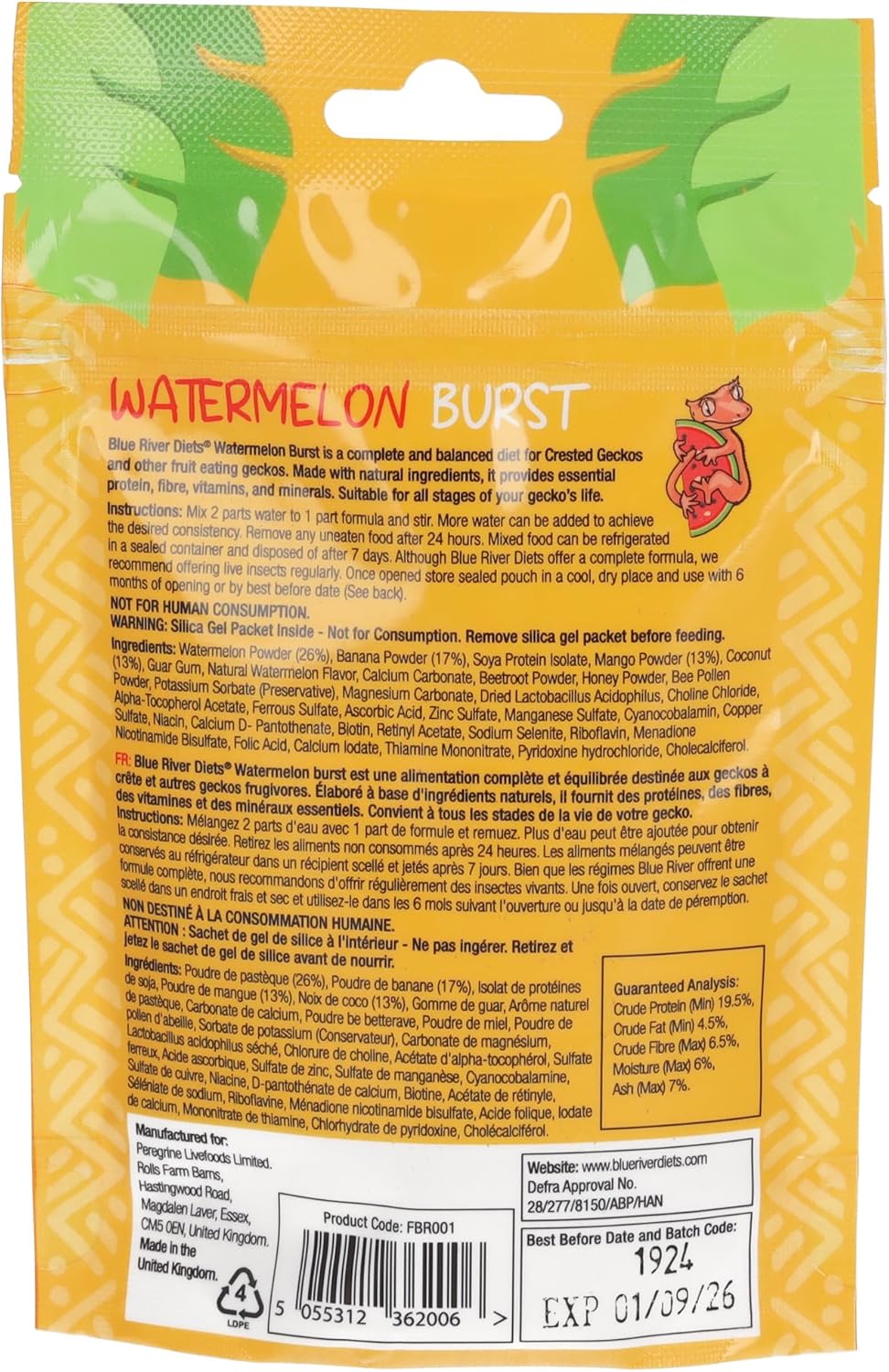 Crested Gecko Diet | Watermelon Burst | All Natural Low Fat Complete Gecko Food | 2.1oz