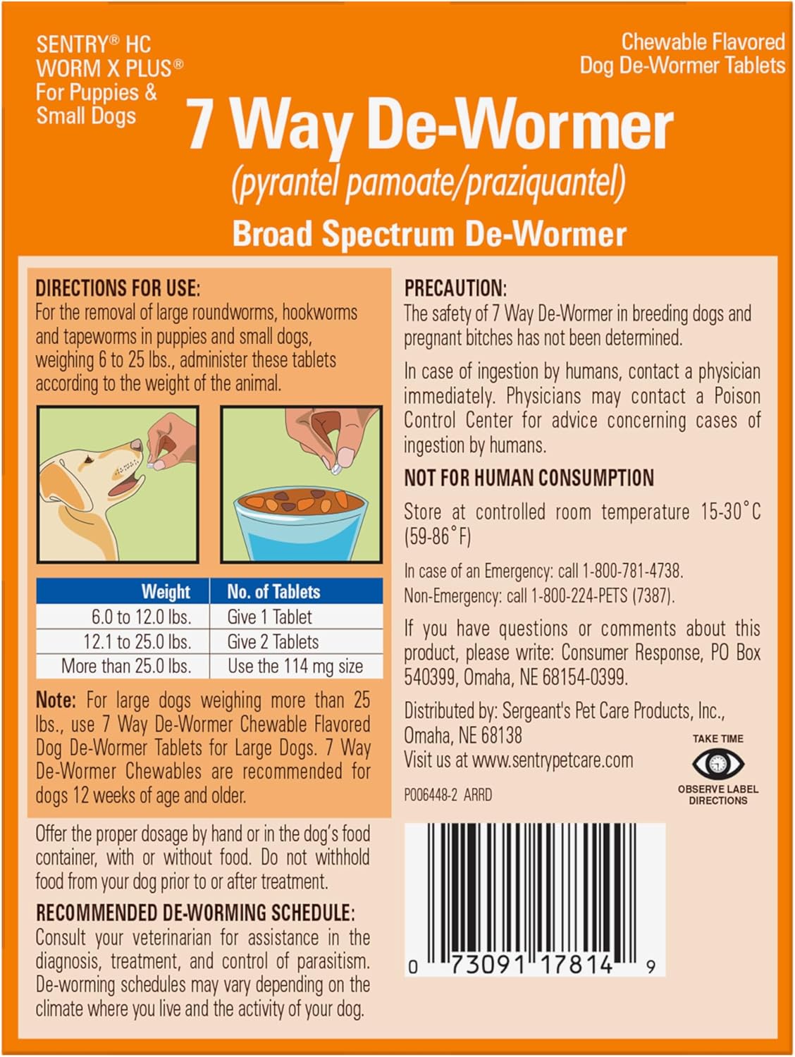 7 Way De-Wormer Chewables for Dogs - Tablets for Small Dogs & Puppies (6-25 lbs) (pyrantel pamoate/praziquantel), 6 Count