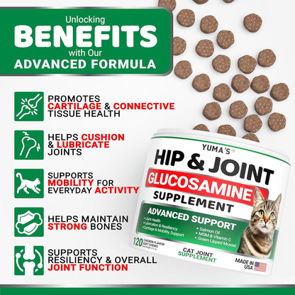 Cat Hip and Joint Health Supplement Chews – Advanced Glucosamine for Cats – MSM, Chondroitin & Omega-3 Salmon Oil – Supports Mobility, Joint Pain Relief, Cat Vitamins for Indoor & Outdoor Cats