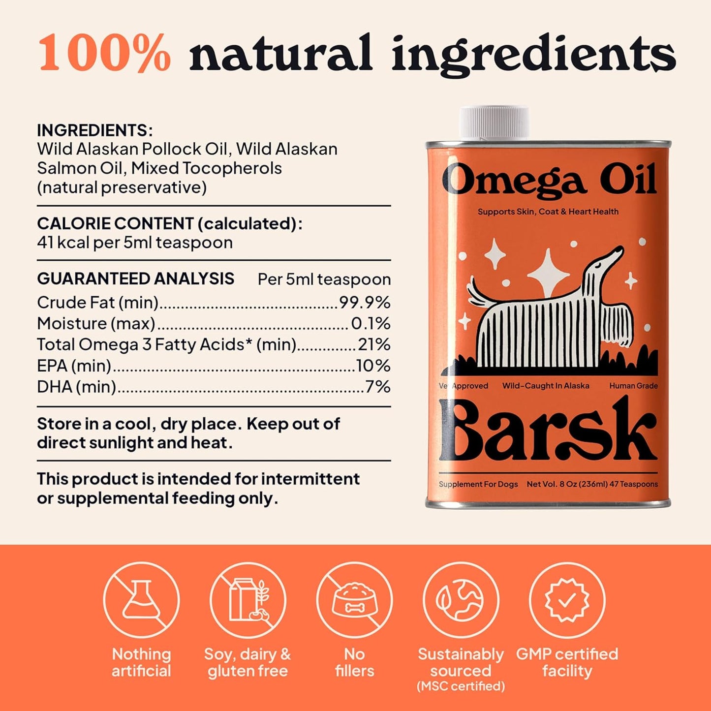 Barsk Wild Alaskan Fish Oil for Dogs & Cats - Supports Itchy Skin Relief, Shiny Coat, Joint & Heart Health – Salmon Oil Formula High in Omega-3, EPA & DHA – Tasty Cat & Dog Food Toppers for Dry Food