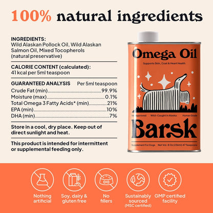 Barsk Wild Alaskan Fish Oil for Dogs & Cats - Supports Itchy Skin Relief, Shiny Coat, Joint & Heart Health – Salmon Oil Formula High in Omega-3, EPA & DHA – Tasty Cat & Dog Food Toppers for Dry Food