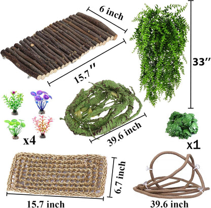 Bearded Dragon Tank Accessories, 10 PCS Reptile Hammock Plants Bridge Jungle Climber Vines for Snakes Bearded Dragon Chameleon Gecko Lizard