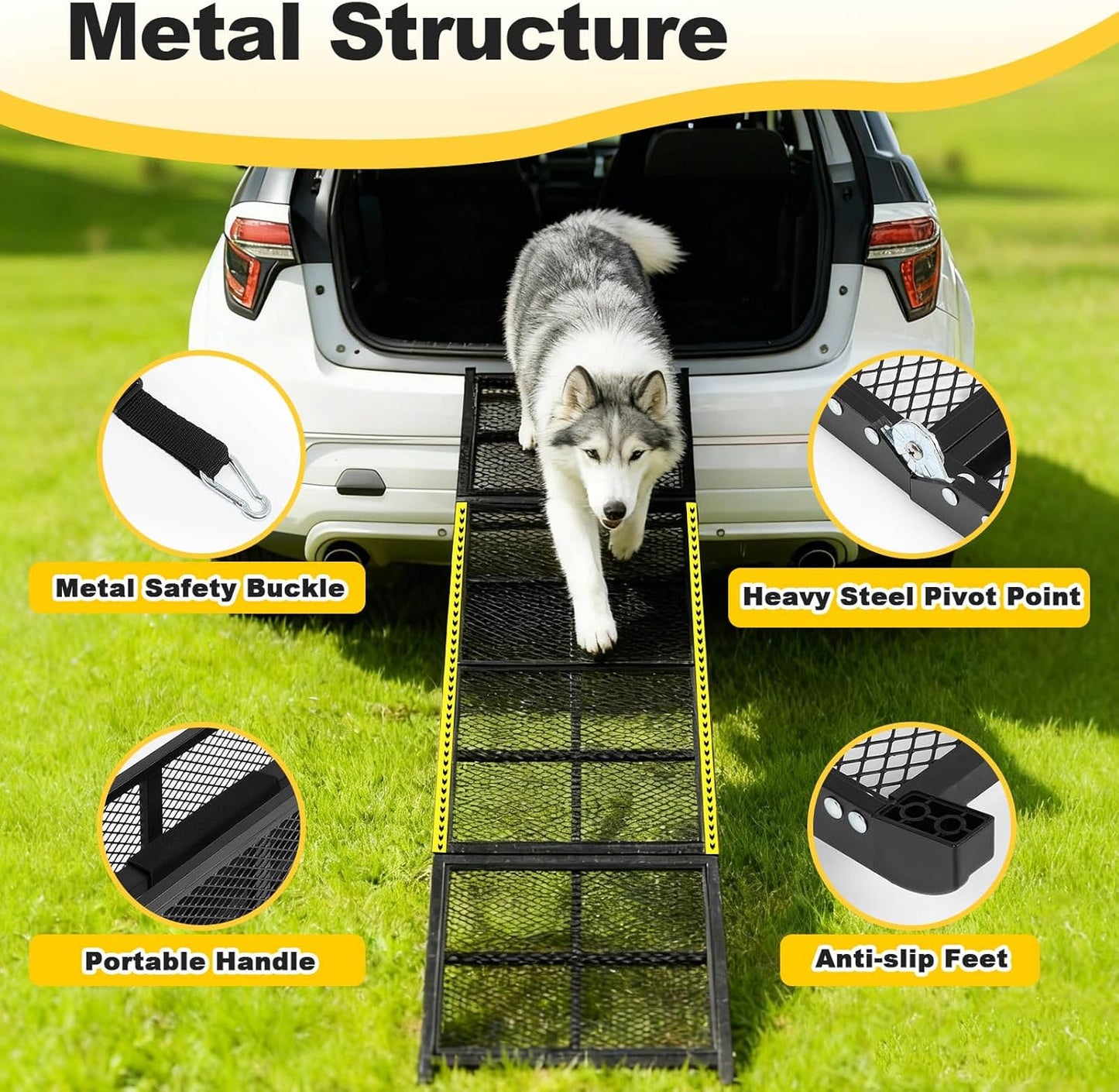 Dog Ramp for Car, 74" X 20"Outdoor Portable Dog Ramps for Truck, SUV, with Non-Slip Surface,Support Up to 250LBS,Pet Ramp for Medium & Large Dogs