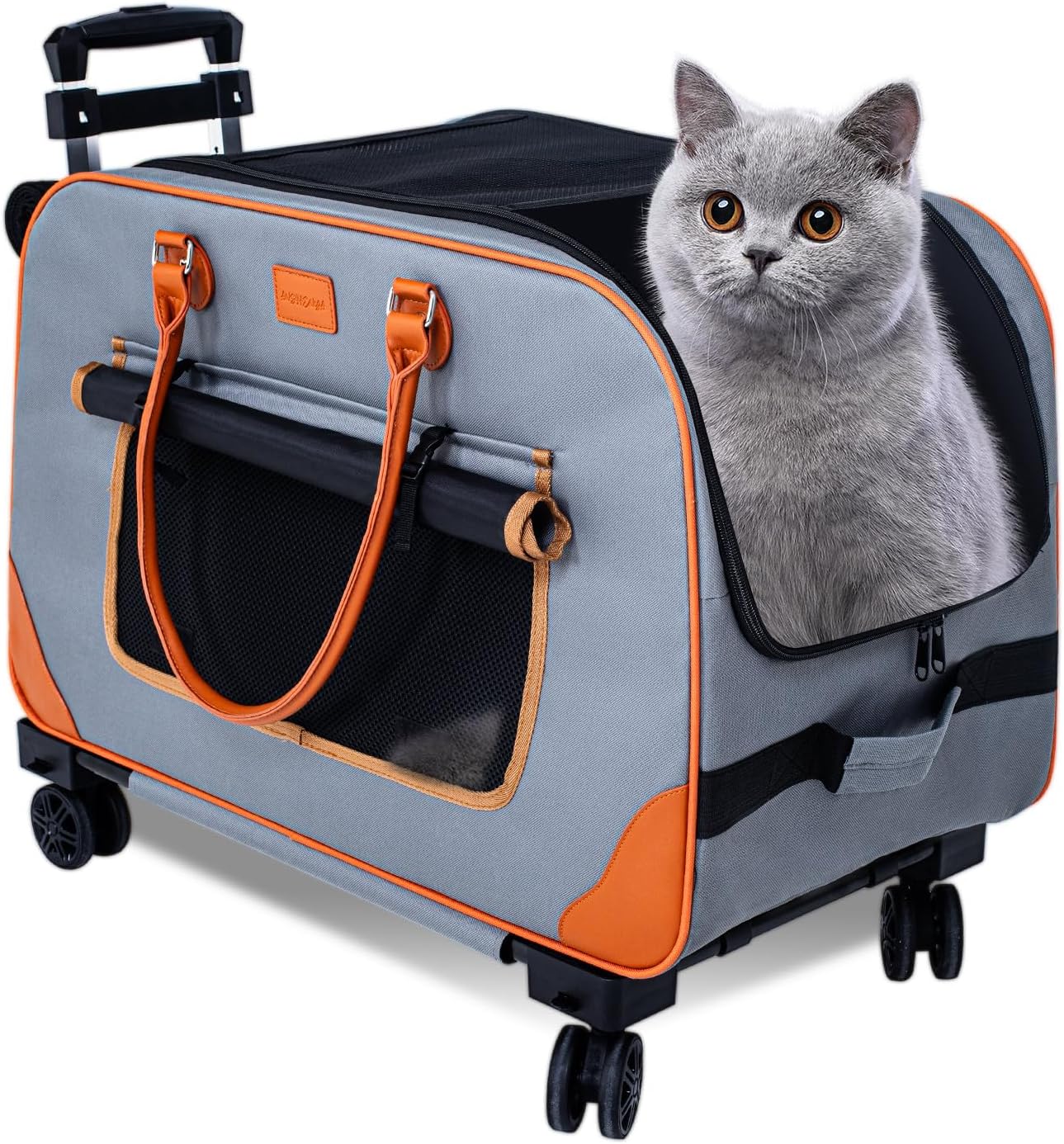 Large Cat Carrier with Wheels Pet Dog Rolling Carriers for Extra Large Cat Carrier Small Bag Small Dogs Up to 38 Lbs 24"X 13.8"X 15.4" Double Trolley Case Travel Walking and Camping(NOT for TSA)