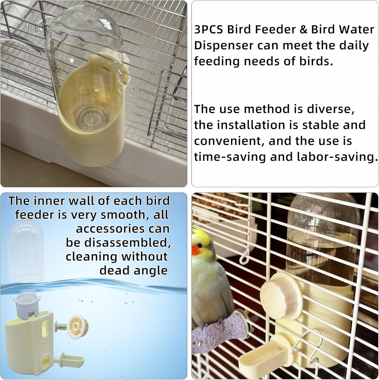 Parrot Water Feeder Bird Water Bottle Parrot Food Feeder with Perch Stand Bird Cage Accessories for Parakeet Budgie Lovebirds Cockatiel