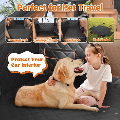 Dog Seat Cover for Back Seat, Hard Bottom Back Seat Extender Holds 500 lbs, Waterproof & Nonslip Car Hammock for Large Pets, Comfortable Travel Seat Protector for SUV and Sedan