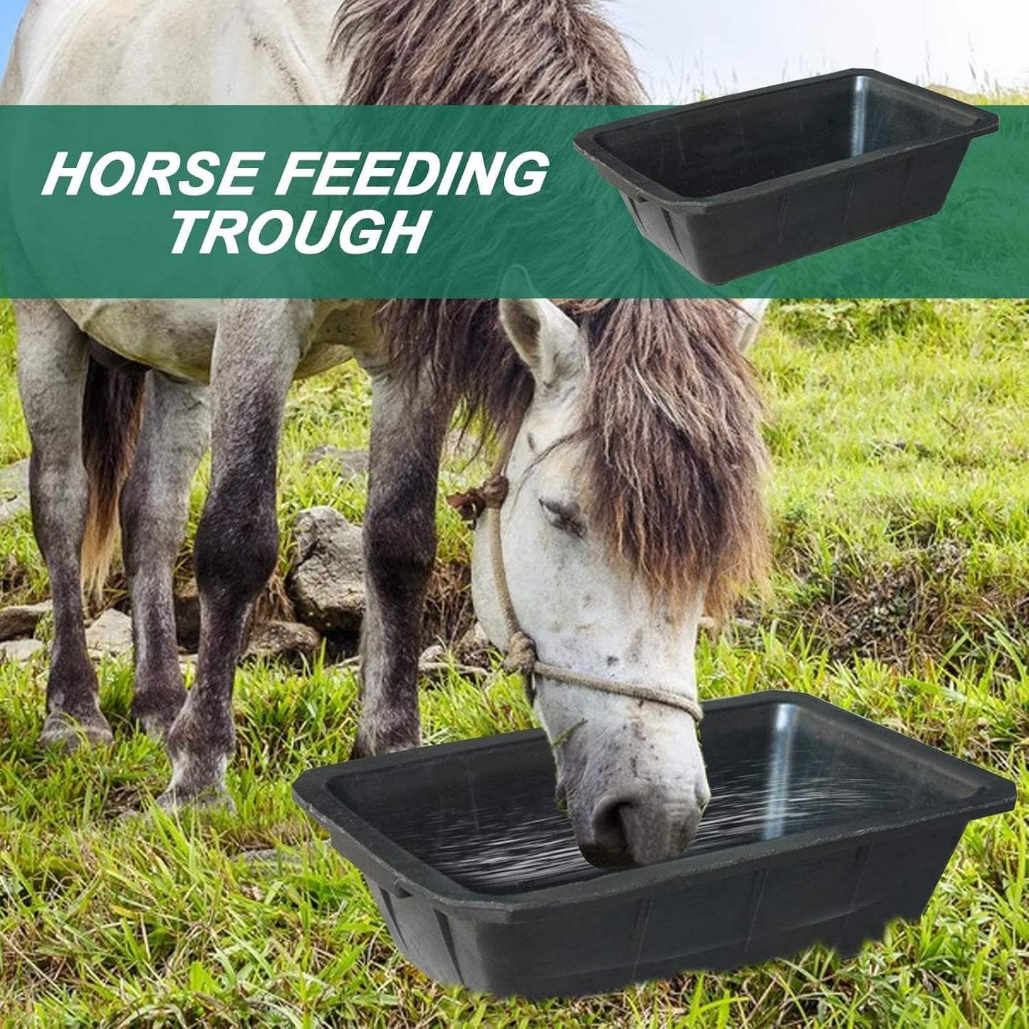 Livestock Feeder, Horse Trough, 10L Horse Feeding Trough, Animal Food Bowl, Rectangular, Feeding Troughs for Feedings Horses, Goats, Farm Animals, Cats, Lightweight Bucket