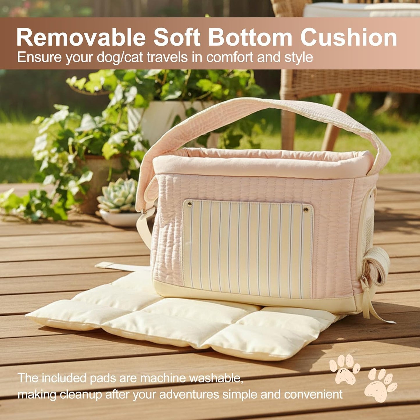 Stylish Quilted Dog Sling Carrier – Hands-Free Pet Shoulder Bag for Small Dogs & Cats, Breathable & Secure Travel Tote up to 10 lbs, Beige