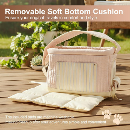 Stylish Quilted Dog Sling Carrier – Hands-Free Pet Shoulder Bag for Small Dogs & Cats, Breathable & Secure Travel Tote up to 10 lbs, Beige