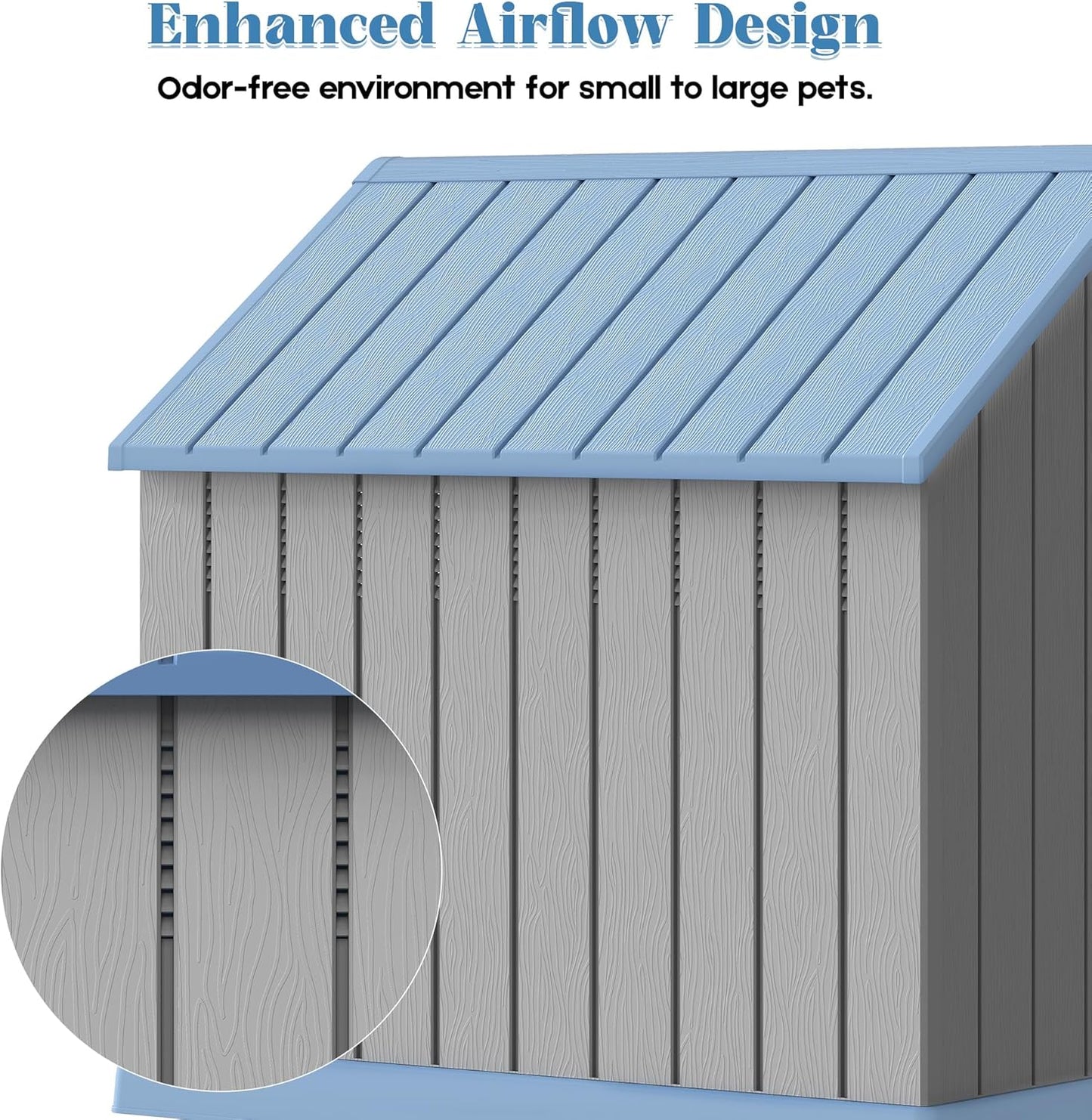 Fancyango Large Dog House Outdoor Indoor for Medium Large Dogs, Sturdy Plastic Waterproof Doghouse with Air Vents and Elevated Floor, Easy Clean and Assemble (Blue, 36.2''L×38''W×38''H)