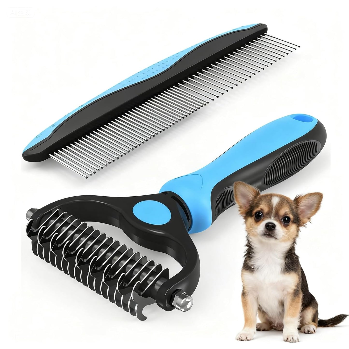 Double-Sided Pet Dematting Comb – 2-in-1 Undercoat Rake for Dogs & Cats, Stainless Steel Blade + PP Handle, Removes Tangles & Floating Hair, Lightweight 113 g, Home Grooming Tool