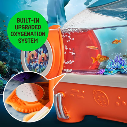 Small Fish Tank, Portable Betta Fish Tank for Kids with LED Light, Air Pump,Battery,Small Aquarium KIT - Perfect for Home Decor and Pet Care,Educational Science Gifts for Kids