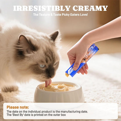 Squeezable Stick Lickable Cat Treats, Grain-Free, Chicken Soft Creamy Puree with Vitamin E, High Protein Wet Cat Treat, No Artificial Additives for Daily Interactive Training Reward, 20 Tubes