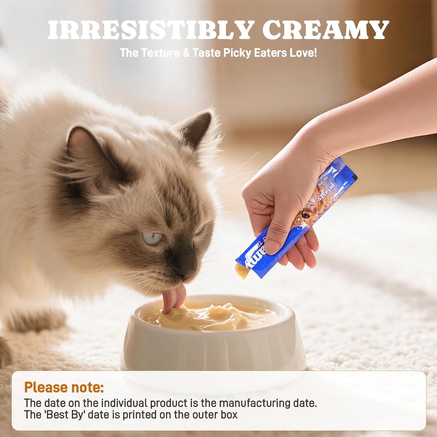 Squeezable Stick Lickable Cat Treats, Grain-Free, Chicken Soft Creamy Puree with Vitamin E, High Protein Wet Cat Treat, No Artificial Additives for Daily Interactive Training Reward, 20 Tubes