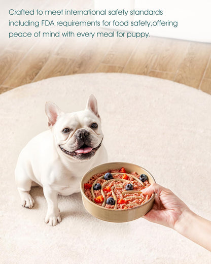 vancasso Slow Feeder Dog Bowl, 0.6 Cup Ceramic Slow Feeding Food Dish for Small Breed, Puzzle Dog Food Bowl for Fast Eater, Brown