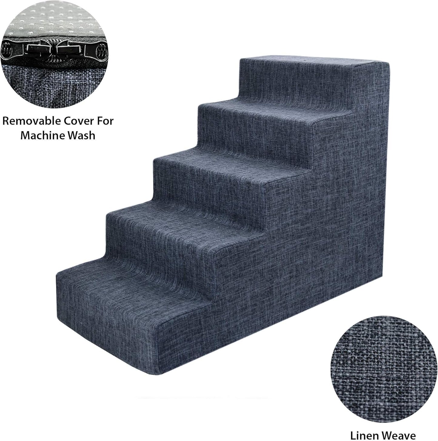 Best Pet Supplies Dog Stairs for Small Dogs & Cats, Foam Pet Steps Portable Ramp for Couch Sofa and High Bed Non-Slip Balanced Indoor Step Support, Paw Safe No Assembly - Dark Gray Linen, 5-Step