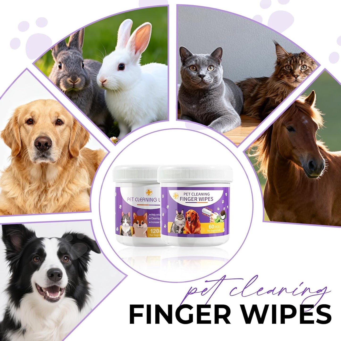 MeCids Pet Cleaning Wipe and Dogs Teeth Cleaning Finger Wipes Set 180PCS, Gentle Pet Wipes for Dogs & Cats Eyes, Ear, Paws, Butt, Face