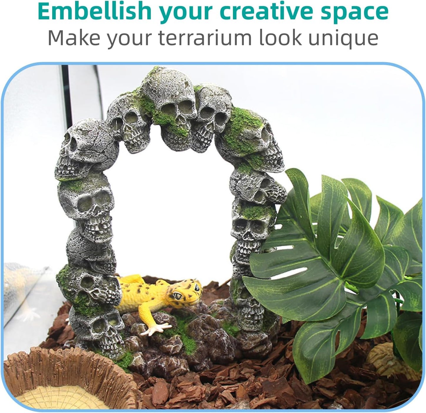 Aquarium Skull Cave Rocks, Reptile Tank Accessories, Fish Tank Decorations for Amphibians, Betta Fish, Shrimp, Hermit Crab, Leopard Gecko