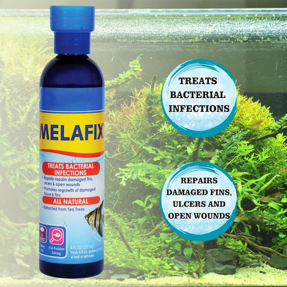 Aquarium Care Kit with MeIafix 8 oz, PlMAFlX 8 oz, Stress Coat 16 oz, and Trinity Treats Microfiber Cleaning Cloth for Freshwater Fish Tank Maintenance