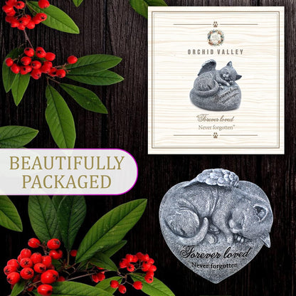 Orchid Valley Sleeping Cat Garden Statue - Pet Memorial Stone - Grave Marker - Beautifully Packaged Memorial Gift, Headstones for Cats or Thoughtful Sympathy Gift