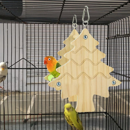Parakeets Pine Perch Toy Wooden Swing with Acrylic Mirror for Cockatiels, Budgies, Conures, and Small Parrots Bird Cage Accessories for Chewing and Exercise (Tree)